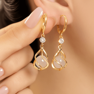 Brinco Gota Elegance – Banhado a Ouro 18K com Pedra Natural